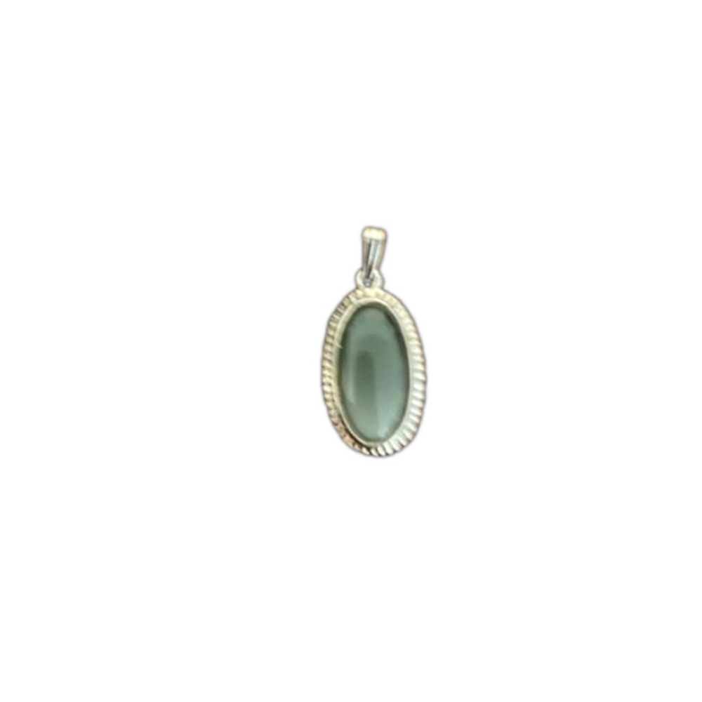 Vintage Signed Sarah Coventry Silver Toned Oval Green Cat’s Eye Cabochon Pendant